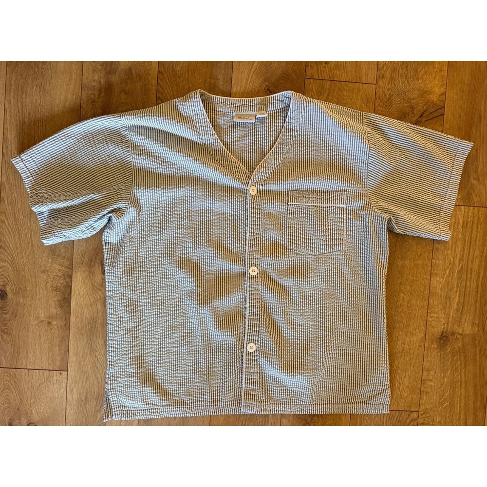 The Vermont Country Store Button Up Cotton Top size XL Green Striped Shirt
